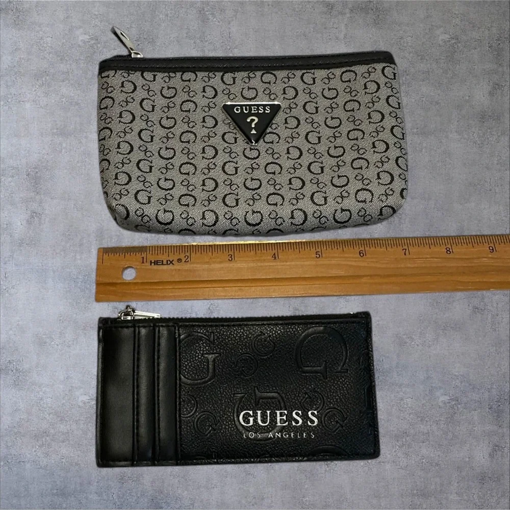 GUESS Pouch‎ and Card Case Set Women Small Black Grey Monogram Logo